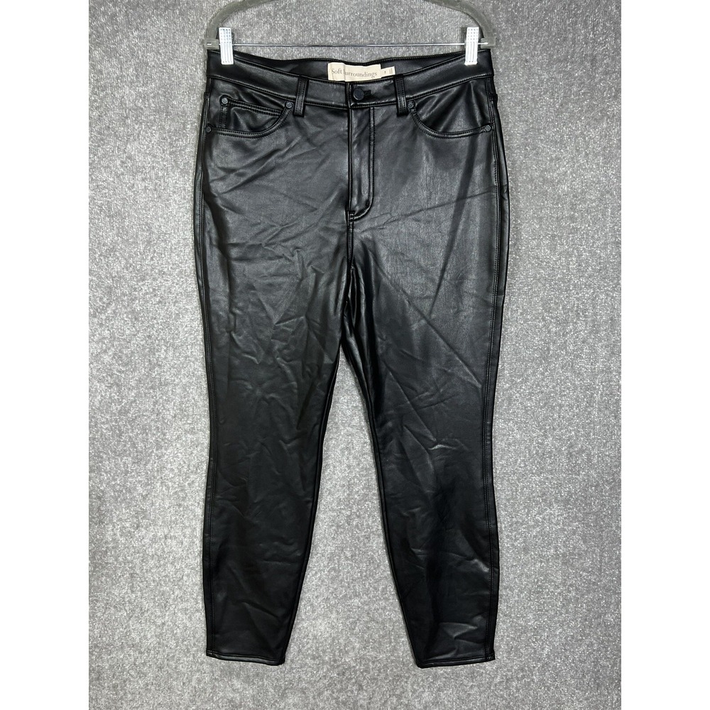 Soft Surroundings Faux Leather High Rise Skinny Pants Women Sz 14 Black Pockets